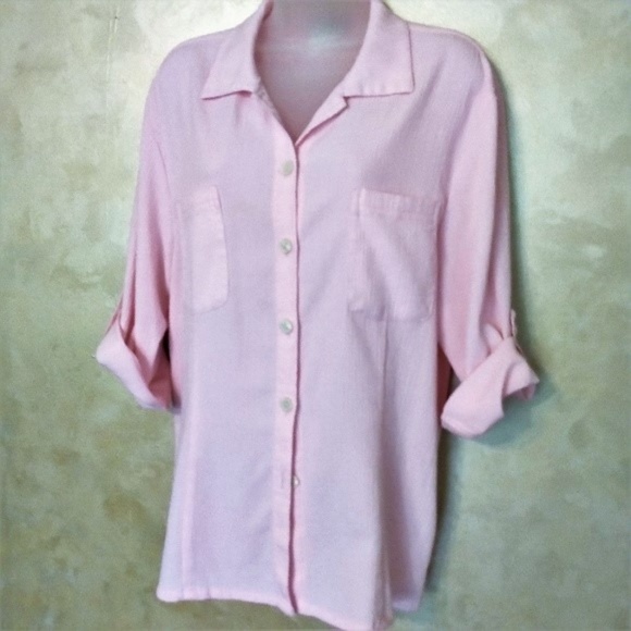 Southern Lady Tops - Southern Lady Roll-Sleeve Blouse EUC L/XL